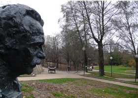 parc georges brassens singer statue